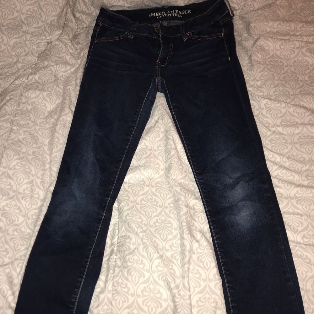 Dark wash jeggings.